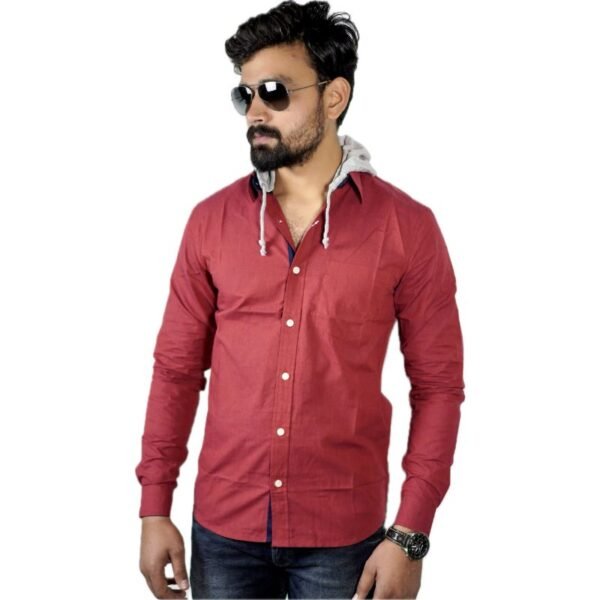 Agitrus Men's slim fit full sleeve maroon shirt with detachable hoody.