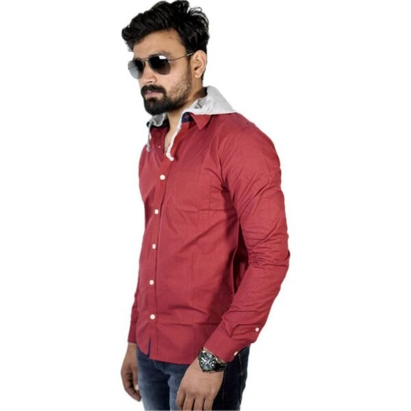 Agitrus Men's slim fit full sleeve maroon shirt with detachable hoody. - Image 2