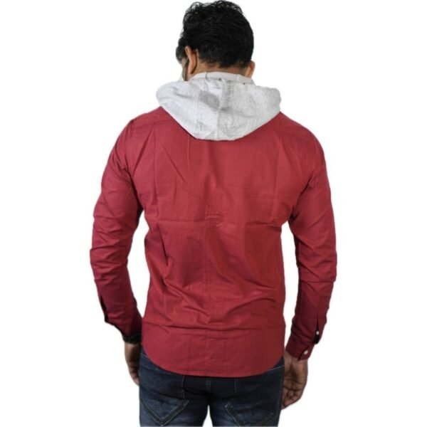 Agitrus Men's slim fit full sleeve maroon shirt with detachable hoody. - Image 3