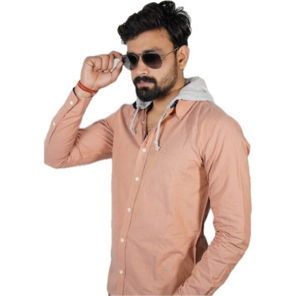 Agitrus Men's spread collar full sleeve slim fit casual shirt with detachable hoody. - Image 2